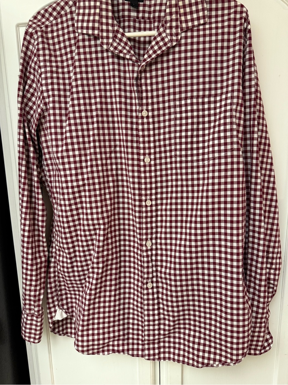 J. Crew Burgundy and White Gingham Button-Down Shirt